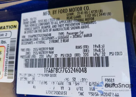 2016 Ford Mustang Gt Premium z USA, uszkodzony, nr VIN 1FA6P8CF7G5246048